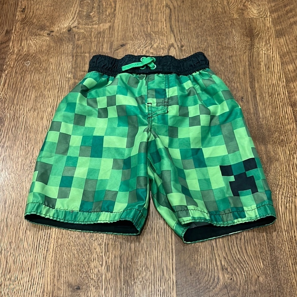 Minecraft Boys Swim Trunks Green and Black Size Extra Small